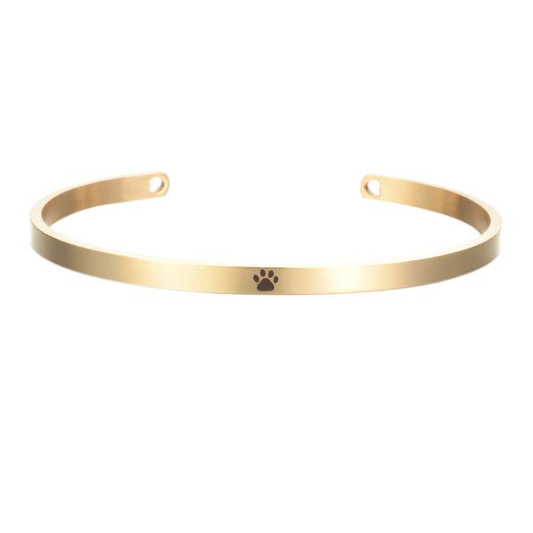 Paw Print Dog Cat Lover Gold Stainless Steel Cuff Bangle Bracelet - Matties Modern Jewelry