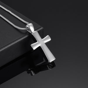 Cross Cremation Urn Silver Stainless Steel Fashion Pendant Necklace - Matties Modern Jewelry