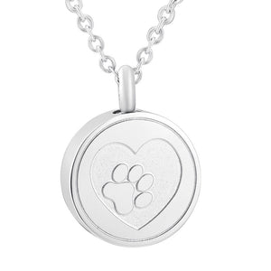 Silver Heart Paw Print Cremation Urn Stainless Steel Fashion Pendant Necklace - Matties Modern Jewelry