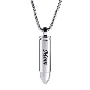 Mom Cremation Urn Memorial Silver Bullet Stainless Steel Pendant Necklace - Matties Modern Jewelry
