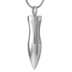 Plain Silver Pointed Nose Bullet Cremation Urn Stainless Steel Pendant Necklace - Matties Modern Jewelry