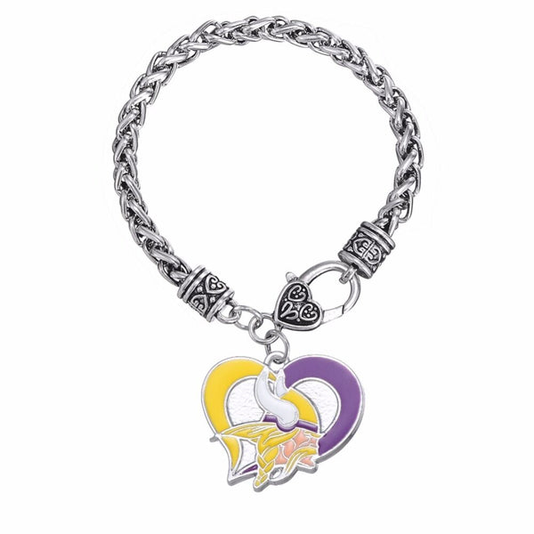 Minnesota Vikings Football Heart Charm Dangle Women's Fashion Clasp Bracelet - Matties Modern Jewelry