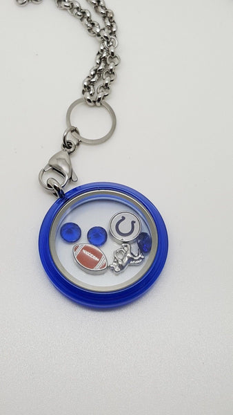 Indianapolis Colts Floating Charm Locket Blue Fashion Pendant Necklace - Matties Modern Jewelry
