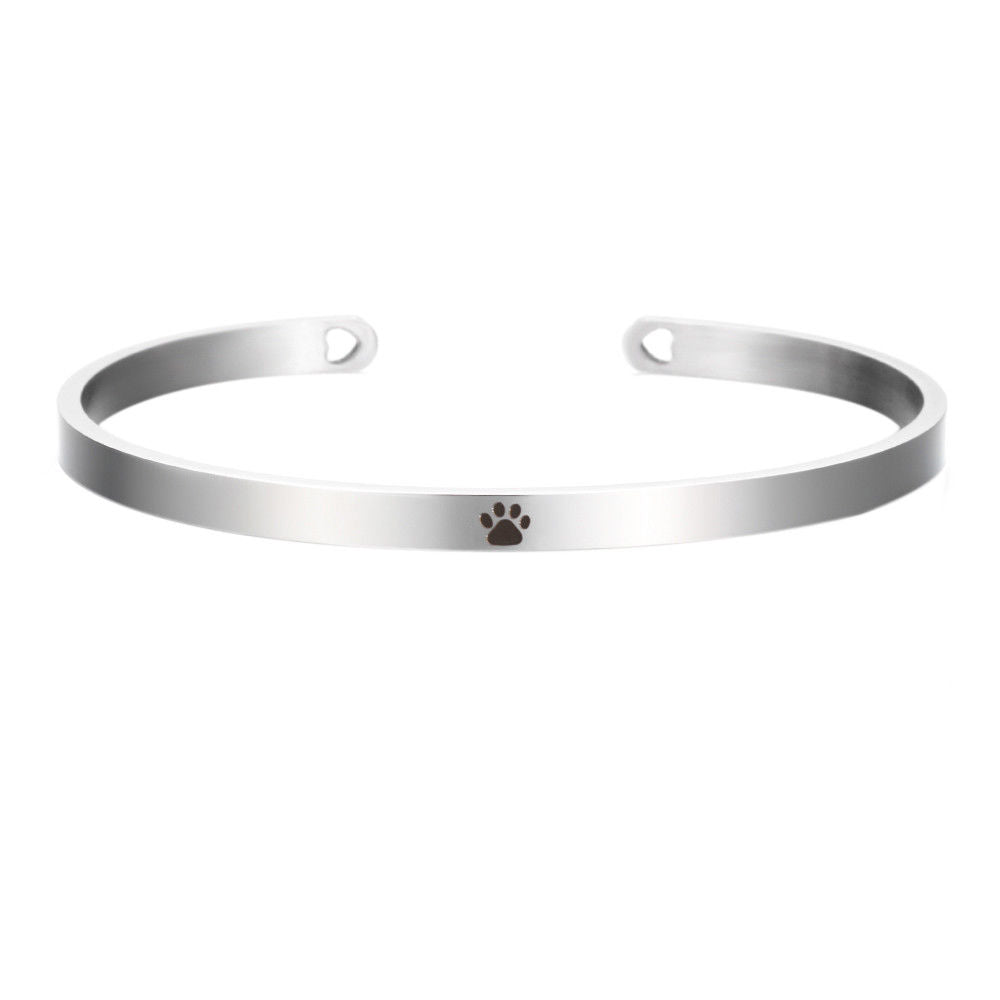 Paw Print Dog Cat Lover Silver Stainless Steel Cuff Bangle Bracelet - Matties Modern Jewelry