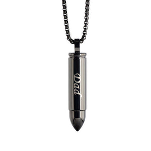 Dad Cremation Urn Memorial Black Bullet Stainless Steel Pendant Necklace - Matties Modern Jewelry