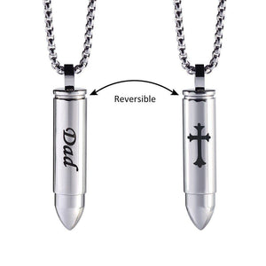 Dad Cross Cremation Urn Memorial Silver Bullet Stainless Steel Pendant Necklace - Matties Modern Jewelry