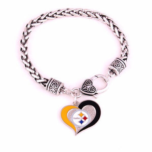 Pittsburgh Steelers Football Heart Charm Dangle Women's Fashion Clasp Bracelet - Matties Modern Jewelry