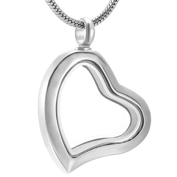 Heart Shape Keepsake Cremation Urn Glass Silver Stainless Steel Pendant Necklace - Matties Modern Jewelry