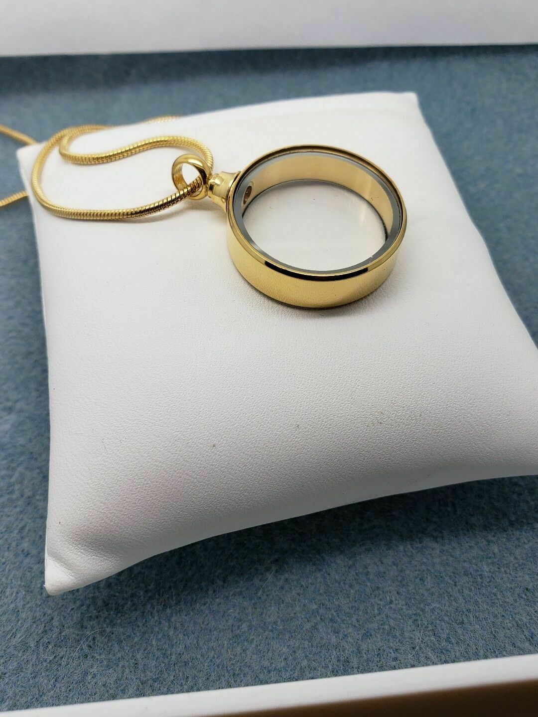 Round See Through Keepsake Cremation Urn Glass Gold Steel Pendant Necklace - Matties Modern Jewelry