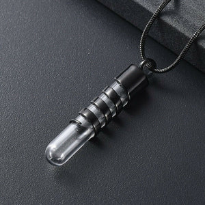 Keepsake Cremation Urn Glass Spiral Black Stainless Steel Pendant Necklace - Matties Modern Jewelry
