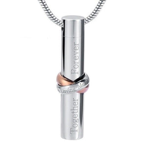 Together Forever Cylinder Cremation Silver Stainless Steel Pendant Necklace - Matties Modern Jewelry