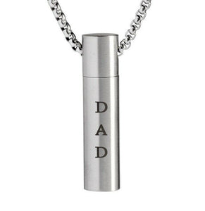 Dad Cylinder Cremation Urn Memorial Silver Stainless Steel Pendant Necklace - Matties Modern Jewelry