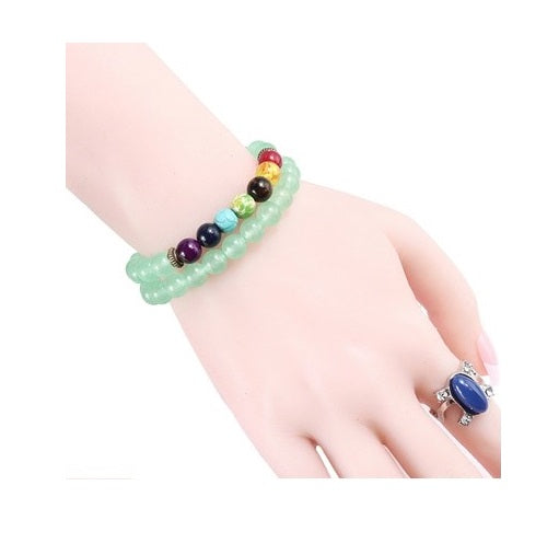 Light Green Natural Stone 7 Chakra Yoga Beaded Elastic Bracelet Wristband - Matties Modern Jewelry