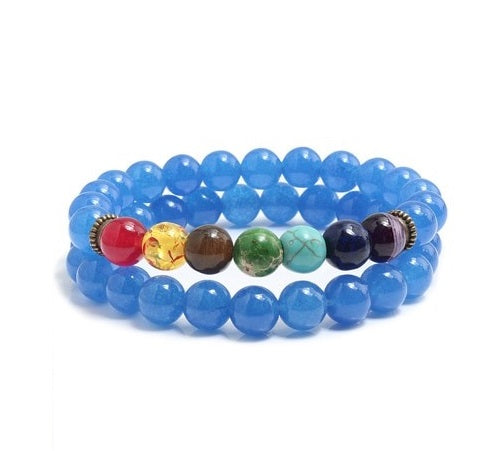 Light Blue Natural Stone 7 Chakra Yoga Beaded Elastic Bracelet Wristband - Matties Modern Jewelry