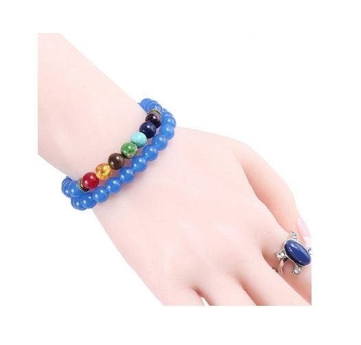 Light Blue Natural Stone 7 Chakra Yoga Beaded Elastic Bracelet Wristband - Matties Modern Jewelry