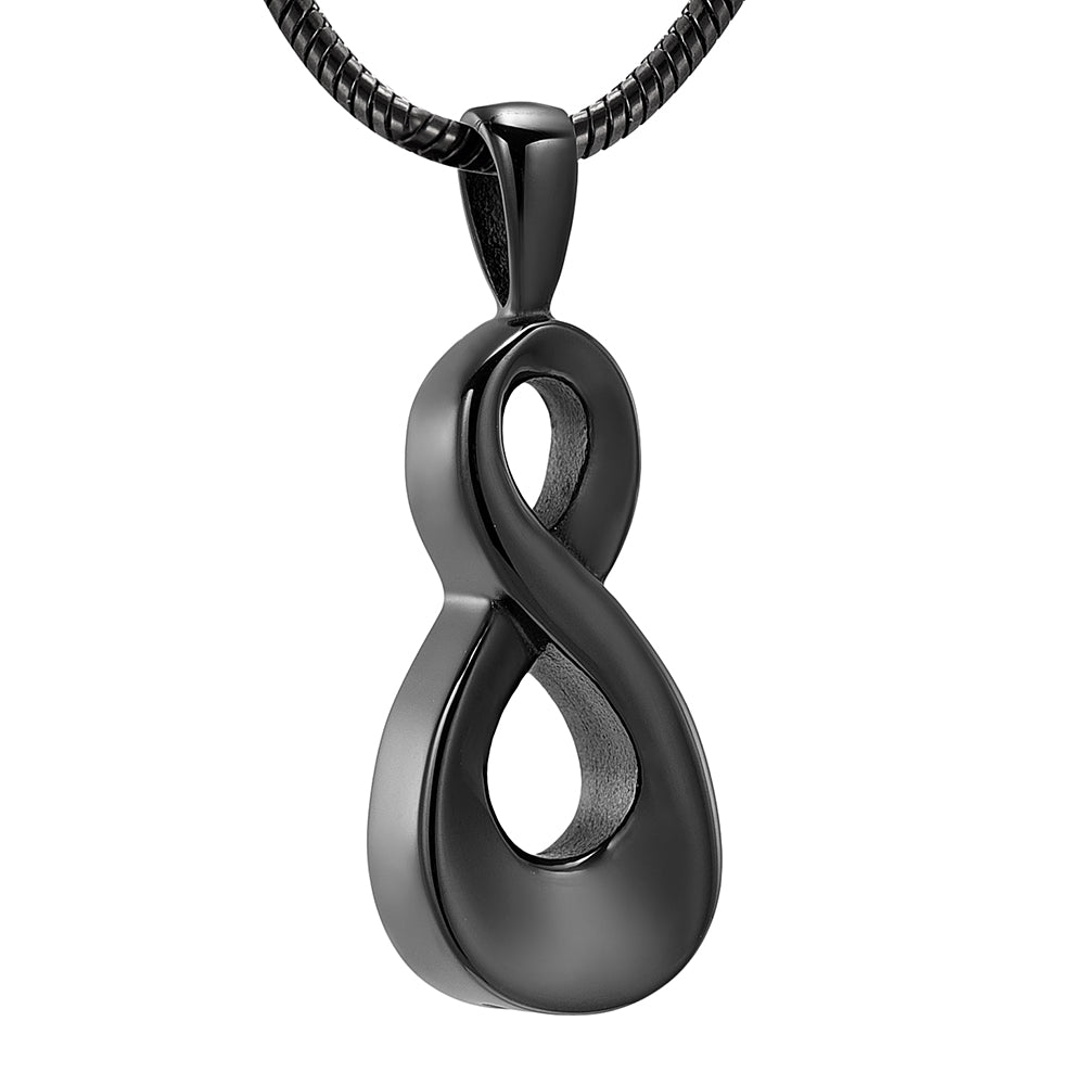 Black Infinity Keepsake Cremation Urn Stainless Steel Pendant Necklace - Matties Modern Jewelry