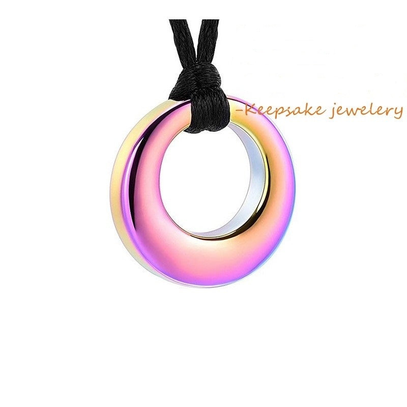 Rainbow Circle of Life Cremation Urn Stainless Steel Fashion Pendant Necklace - Matties Modern Jewelry