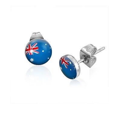 Flag of Australia Patriotic 6MM Round Stainless Steel Stud Earrings - Matties Modern Jewelry