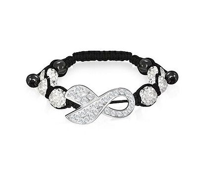 Cancer Awareness Ribbon Clear Crystal 10MM Bead Adjustable Fashion Bracelet - Matties Modern Jewelry