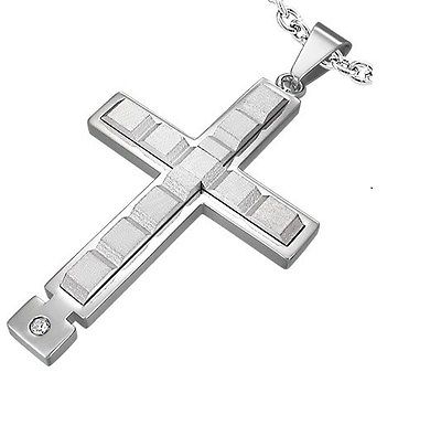 Silver Stainless Steel Cross Crucifix Pendant Necklace PLY077 - Matties Modern Jewelry