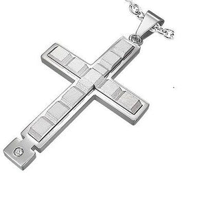 Silver Stainless Steel Cross Crucifix Pendant Necklace PLY077 - Matties Modern Jewelry