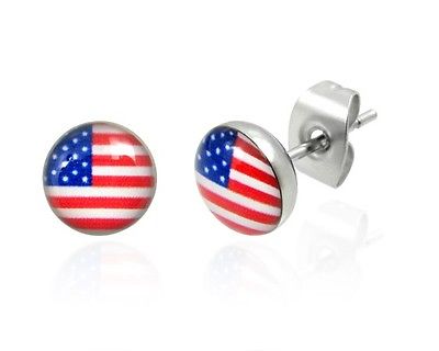 Flag of United States Patriotic Olympic Round Stainless Steel Earrings - Matties Modern Jewelry