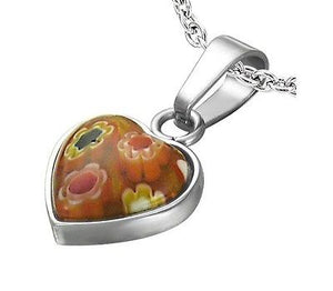 Small Glass Heart Flower Stainless Steel Fashion Pendant Necklace PRS019 - Matties Modern Jewelry