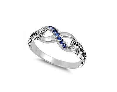 Infinity Weave Blue Sapphire CZ .925 Sterling Silver Fashion Ring Sizes 4-10 - Matties Modern Jewelry
