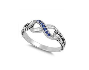 Infinity Weave Blue Sapphire CZ .925 Sterling Silver Fashion Ring Sizes 4-10 - Matties Modern Jewelry