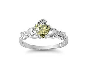 Claddagh Sterling Silver Ring Peridot with Clear CZ Sizes 5-10 - Matties Modern Jewelry