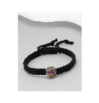 Black Macrame Rainbow CZ 12MM Bead Adjustable Shamballa Bracelet - Matties Modern Jewelry
