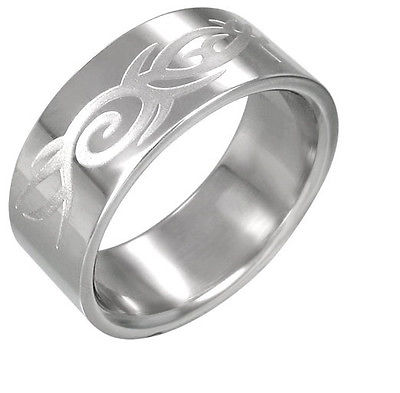 Tribal Wave Design Stainless Steel Ring Size 8 RRR065 - Matties Modern Jewelry