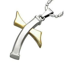 Silver and Gold Stainless Steel Cross Crucifix Pendant Necklace BPC084 - Matties Modern Jewelry