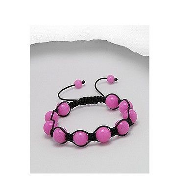 Bright Pink Natural Stone Jade Black Cord 10MM Bead Adjustable Bracelet - Matties Modern Jewelry