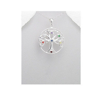 Celtic Tree of Life Multi Color CZ Stones .925 Sterling Silver Pendant Necklace - Matties Modern Jewelry