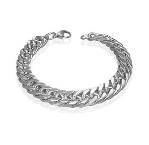 Men's Curb Silver Link Stainless Steel Bracelet CZA031 - Matties Modern Jewelry