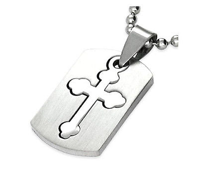 Silver Stainless Steel Religious Cross Crucifix Pendant Necklace TPB058 - Matties Modern Jewelry