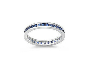 Sapphire Blue CZ Eternity Ring Sterling Silver Sizes 4-10 - Matties Modern Jewelry