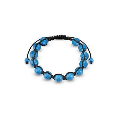 Natural Stone Blue Turquoise 10MM Bead Black Cord Adjustable Healing Bracelet - Matties Modern Jewelry