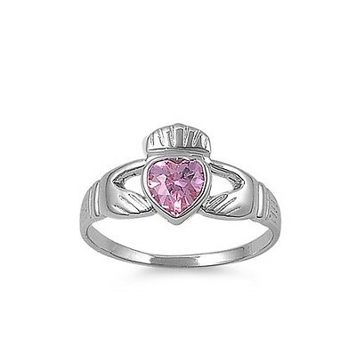 Claddagh .925 Sterling Silver Pink CZ Fashion Ring Size 4 - Matties Modern Jewelry