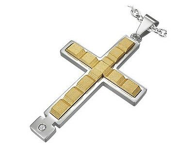 2 Tone 316 Grade Stainless Steel Cross Pendant Necklace PLY078 - Matties Modern Jewelry