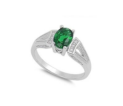 Emerald CZ Multi Stone Promise Ring Sterling Silver Sizes 5-9 - Matties Modern Jewelry
