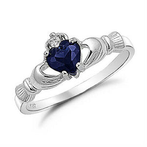 Claddagh Sterling Silver Ring Sapphire with Clear CZ Sizes 3-12 - Matties Modern Jewelry