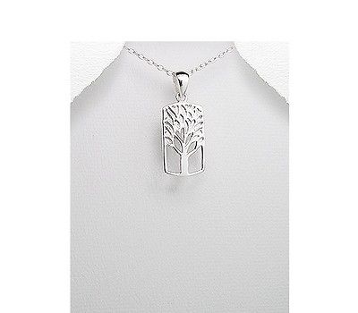 Celtic Tree of Life Rectangle Sterling Silver .925 Pendant Necklace - Matties Modern Jewelry