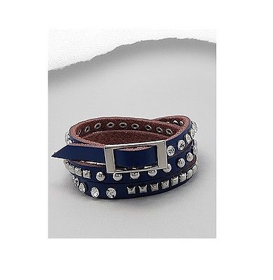 Women's Fashion Blue Leather Multi Wrap Jeweled Bling Bracelet - Matties Modern Jewelry