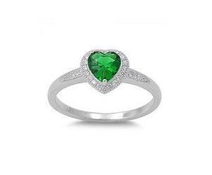 Heart Emerald CZ Multi Stone Promise Ring Sterling Silver Sizes 5-9 - Matties Modern Jewelry