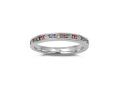 Pastel Rainbow CZ Eternity Ring Sterling Silver Sizes 4-12 - Matties Modern Jewelry