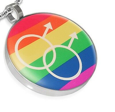 Rainbow Gay Men Double Mars Round Stainless Steel Pendant Necklace - Matties Modern Jewelry