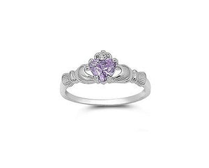 Claddagh Sterling Silver Ring Lavender with Clear CZ Sizes 5-10 - Matties Modern Jewelry