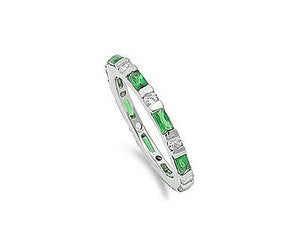Emerald and Clear Rectangle CZ Eternity Ring Sterling Silver Sizes 5-9 - Matties Modern Jewelry